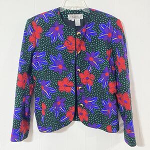CARLISLE Silk Wool QUILTED Lined 12 L Floral EMBROIDERED Jacket Blazer CAREER